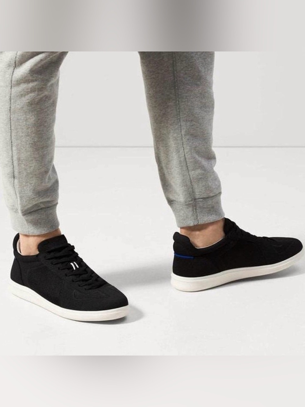 Rothy's Black Low-Top Sneakers with White Sole and Blue Heel Tab